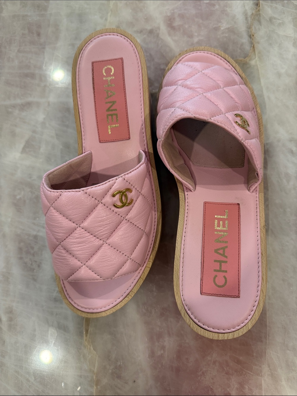 CHANEL Pink Quilted Slide Mules with Gold CC - Picture 4 of 6